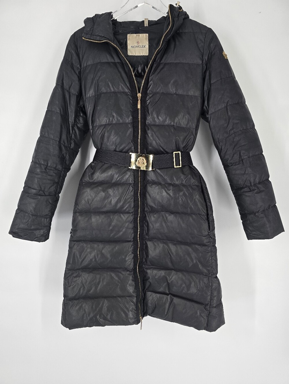 Moncler Black Belted Long Down Puffer Coat Jacket Parka with Hood Size 3 Large